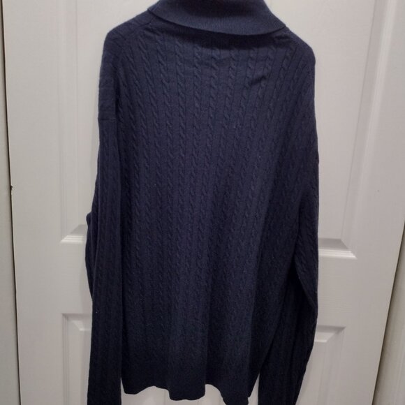 Kallspin 2XL Tall Cashmere Blend Cable Knit Turtleneck Sweater Men’s Luxury Navy - Picture 2 of 7